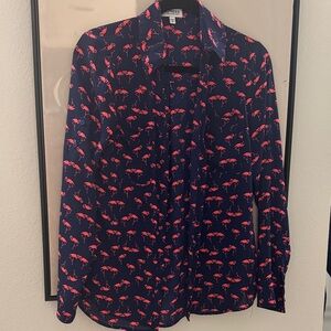 Express Dark Blue Shirt with Pink Flamingo Pattern